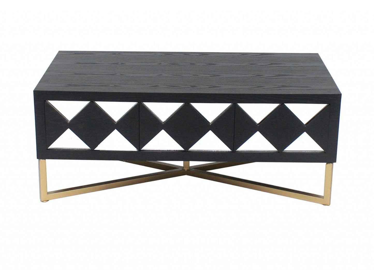 24 x 46 x 19 Black & Gold 3 Drawer Mirrored Console Table - AFS