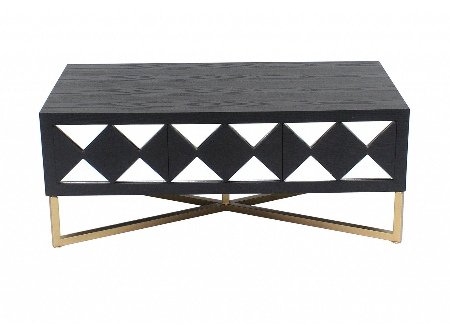 24 x 46 x 19 Black & Gold 3 Drawer Mirrored Console Table - AFS