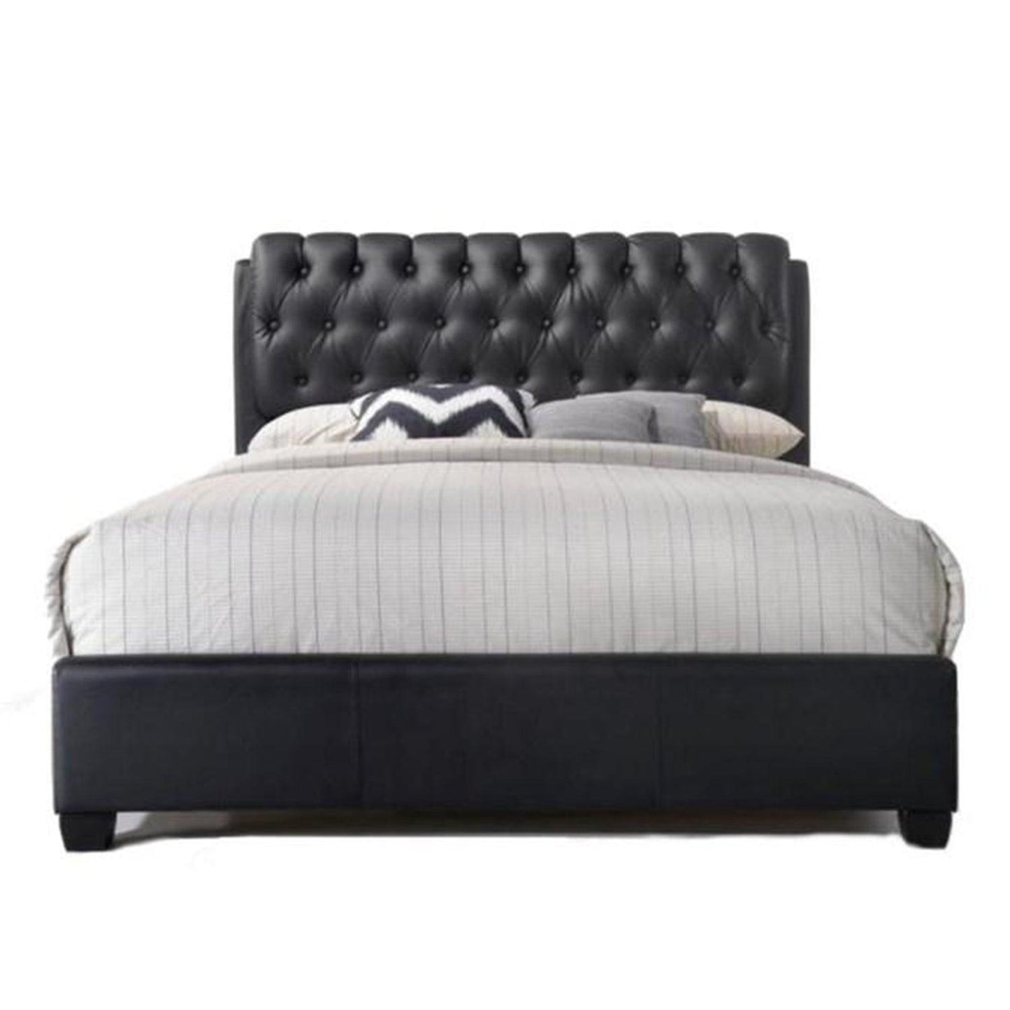 90" X 79" X 49" Black Pu Button Tufted King Bed - AFS