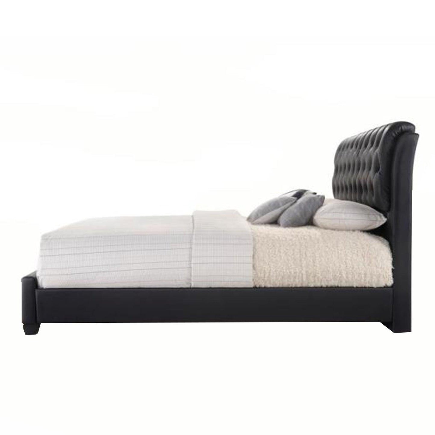 90" X 79" X 49" Black Pu Button Tufted King Bed - AFS