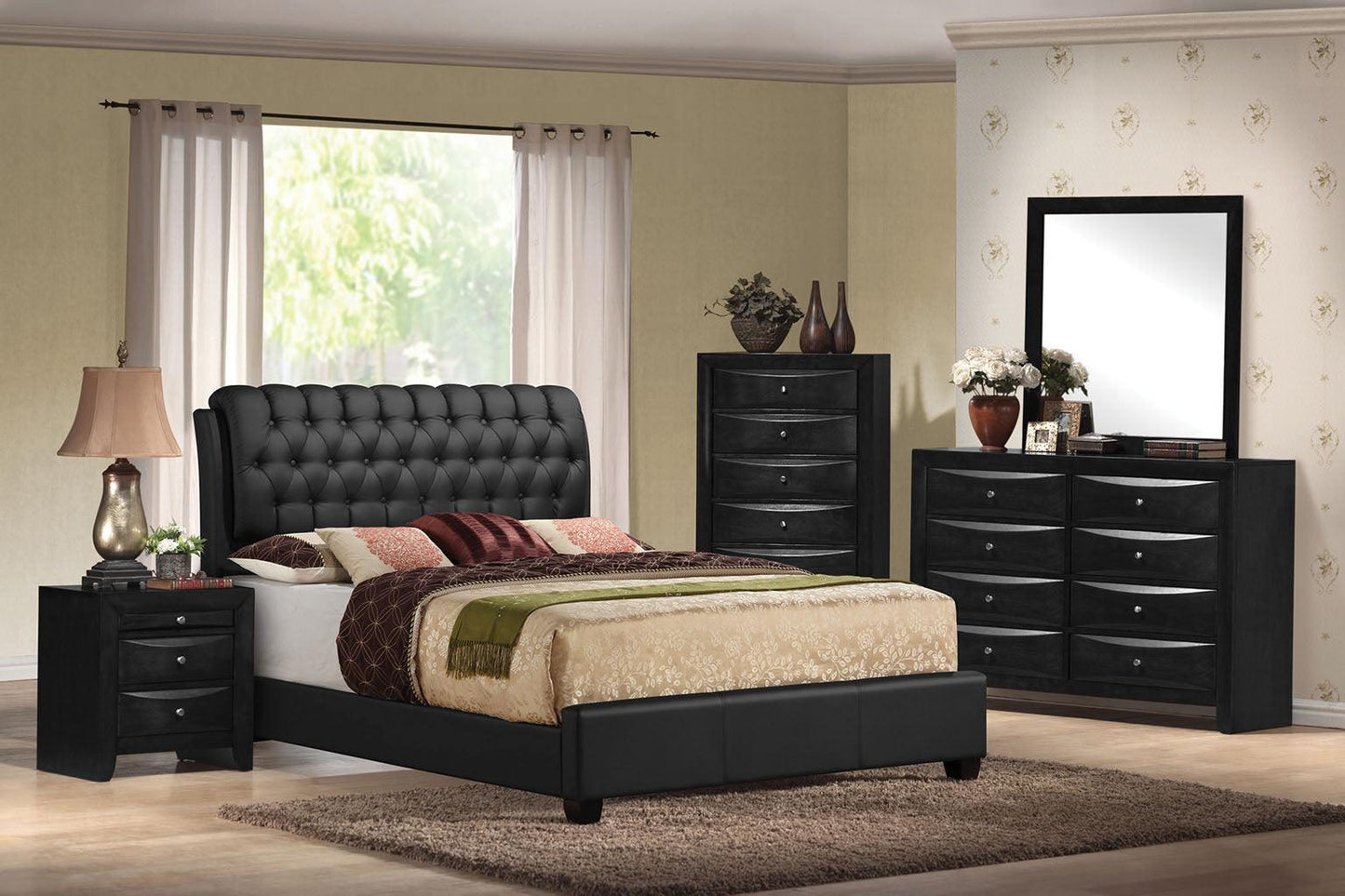 90" X 79" X 49" Black Pu Button Tufted King Bed - AFS