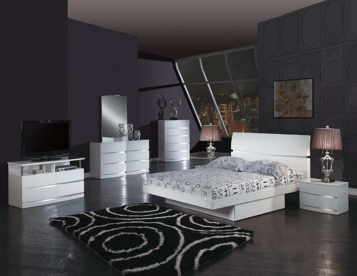 80'" X 60'" X 42.5'" Modern Queen White High Gloss Bed - AFS