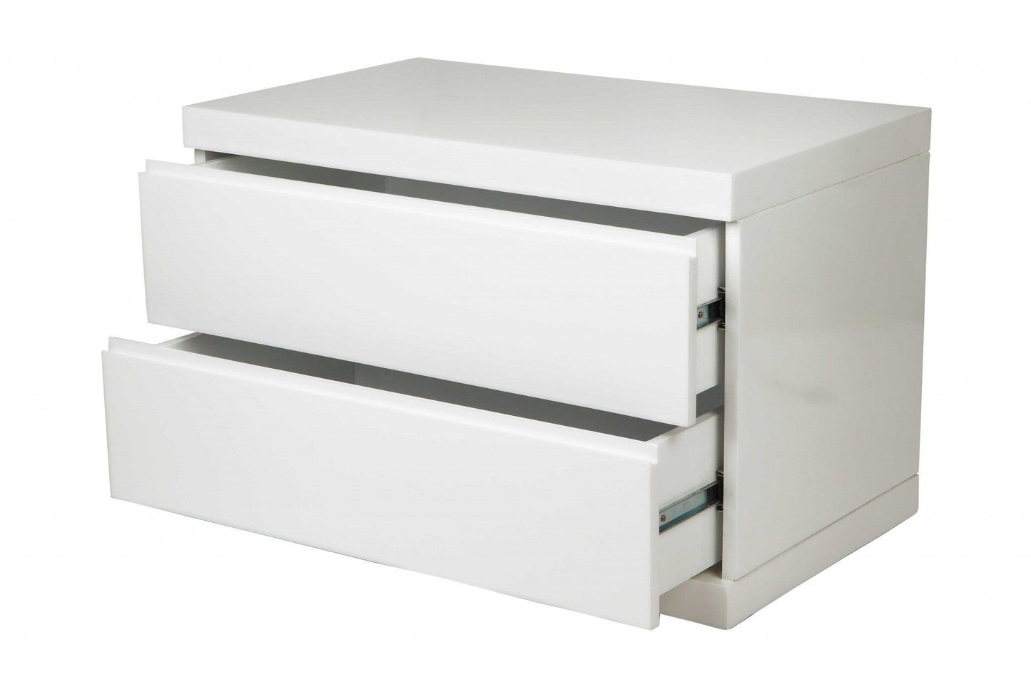 Modern White High Gloss Finish 2 Drawer Nightstand - AFS