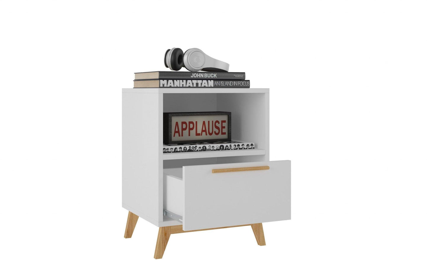 Modern White and Natural Flair Night Stand - AFS