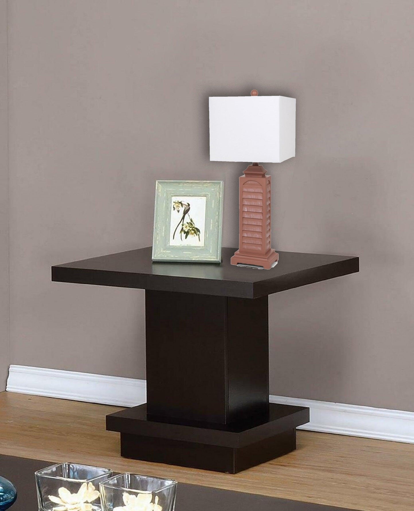 Set of 2 Blush Red Slatted Table Lamps with Square Shade - AFS