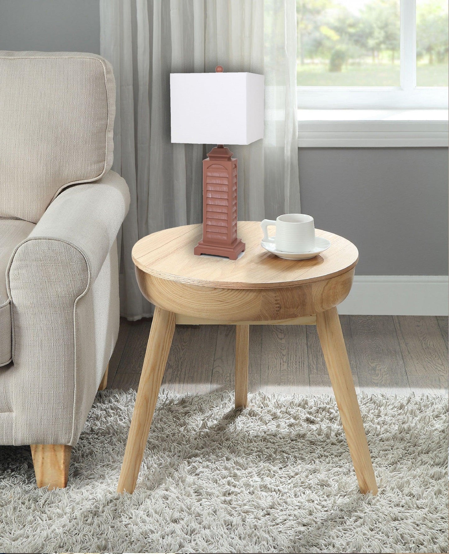 Set of 2 Blush Red Slatted Table Lamps with Square Shade - AFS