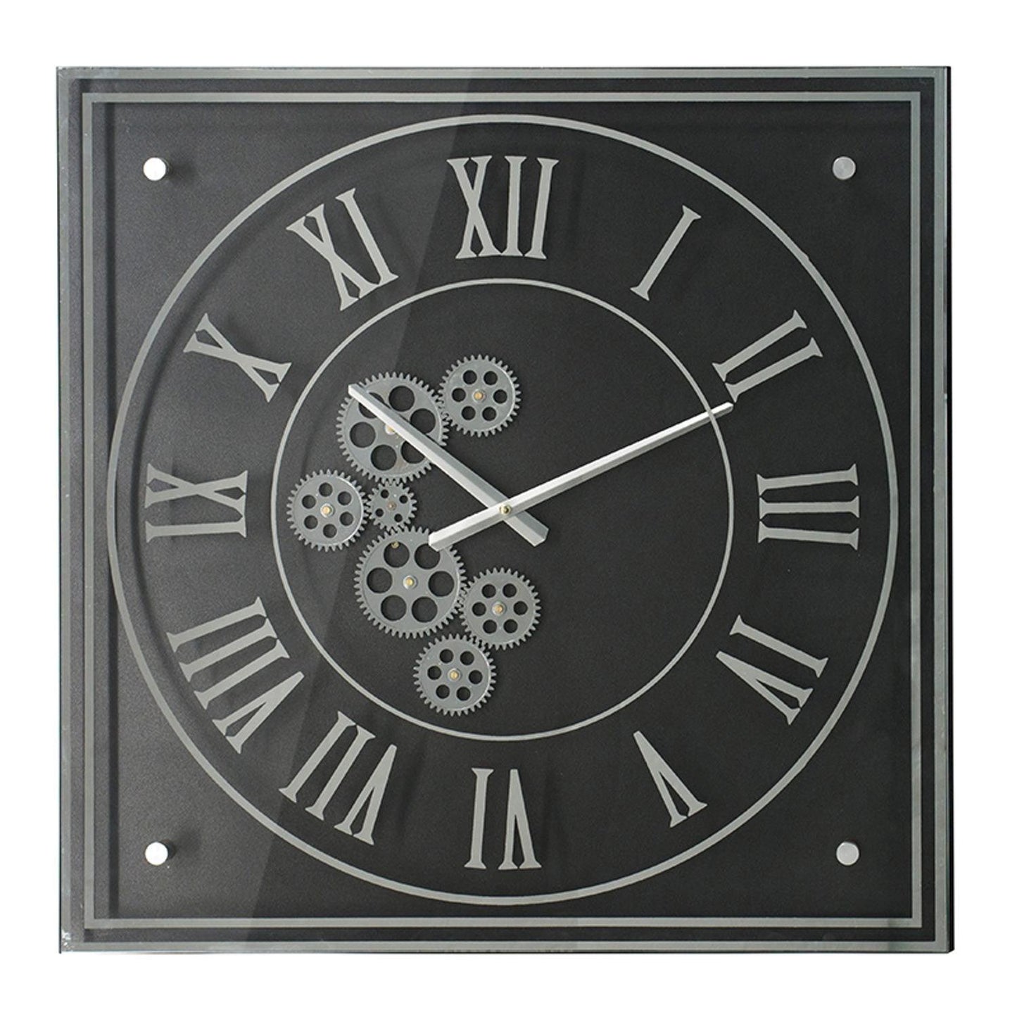 Vintage Style Gears Black and Silver Square Wall Clock - AFS