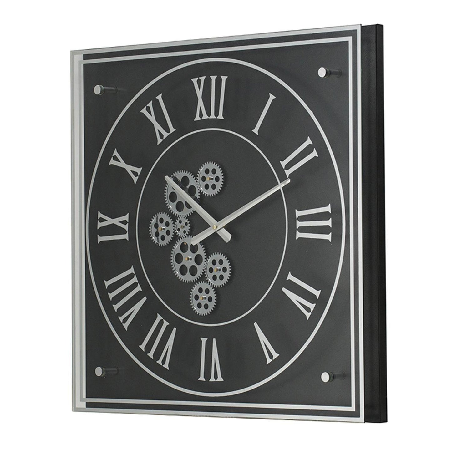 Vintage Style Gears Black and Silver Square Wall Clock - AFS