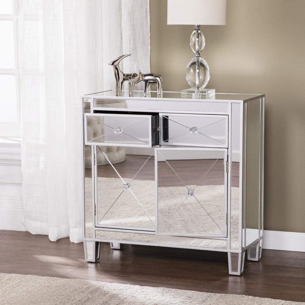Glamorous Mirrored Bling Two Door Storage Accent Cabinet - AFS