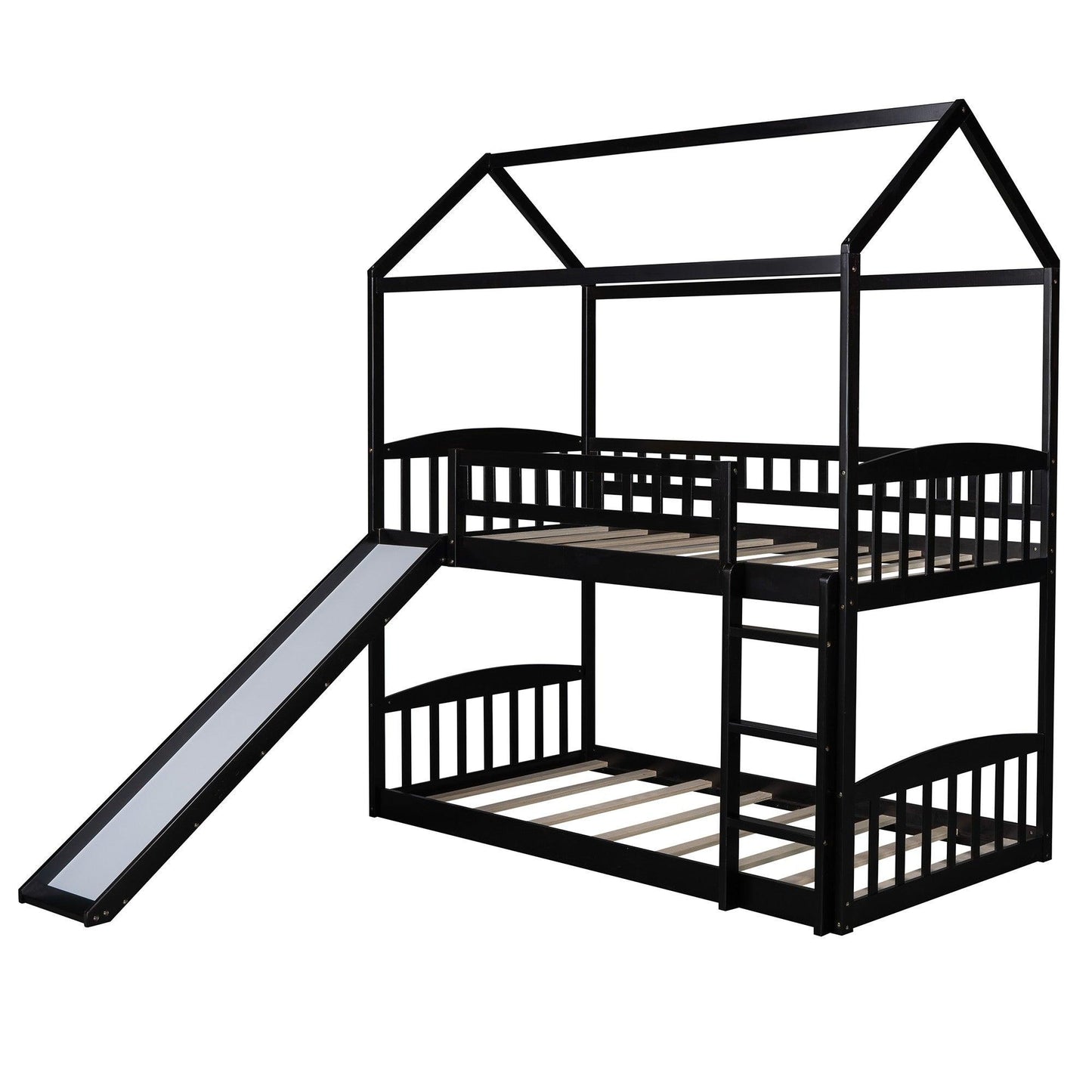Espresso Playhouse Frame Full Over Full Bunk Bed with Slide - AFS