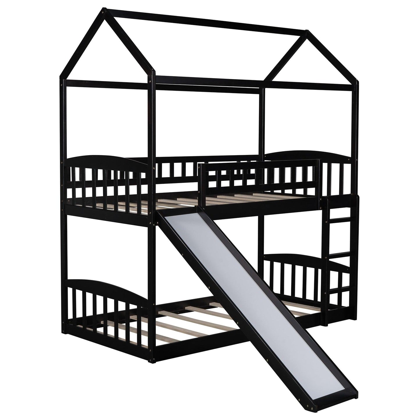 Espresso Playhouse Frame Full Over Full Bunk Bed with Slide - AFS