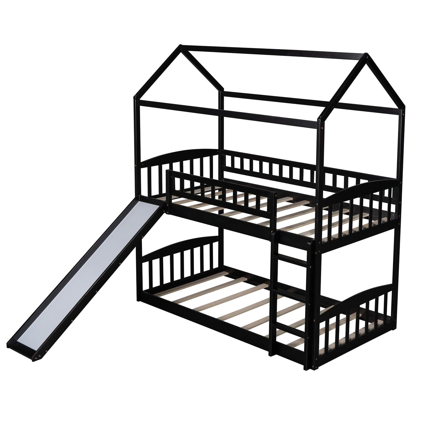 Espresso Playhouse Frame Full Over Full Bunk Bed with Slide - AFS