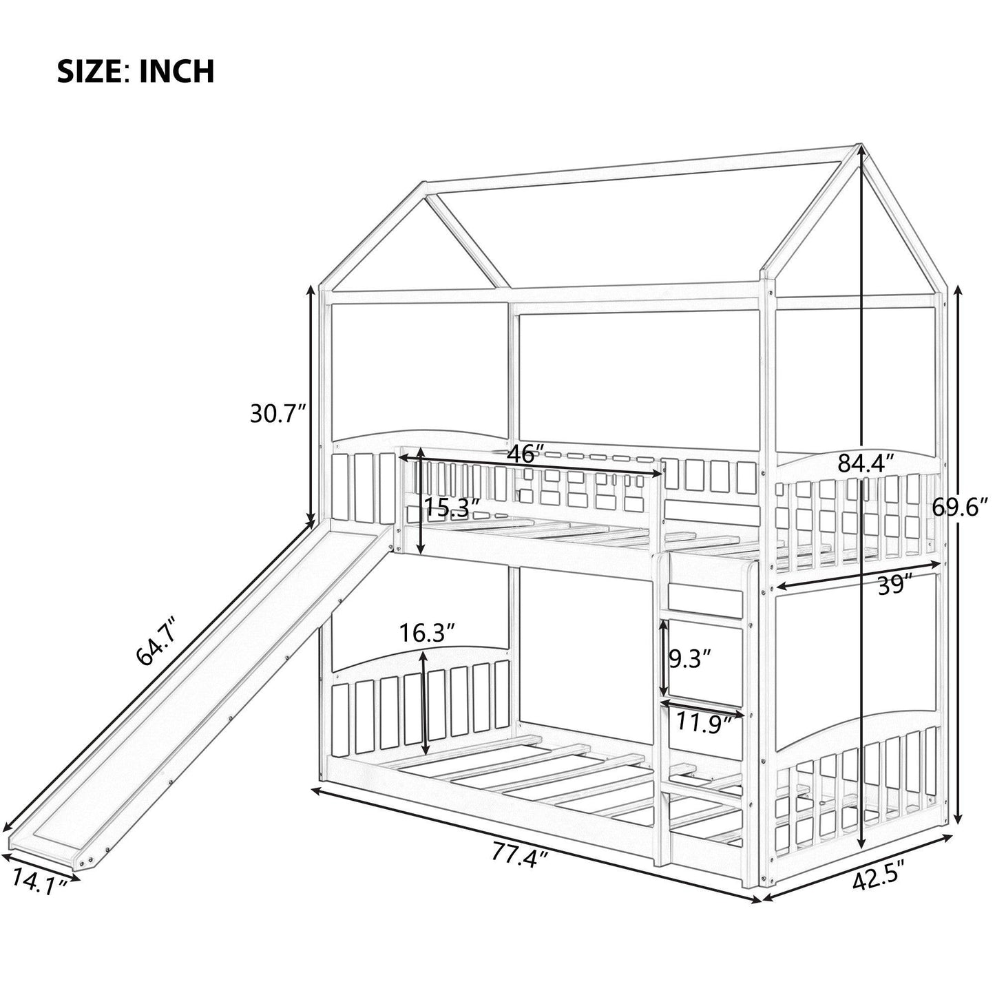 Espresso Playhouse Frame Full Over Full Bunk Bed with Slide - AFS