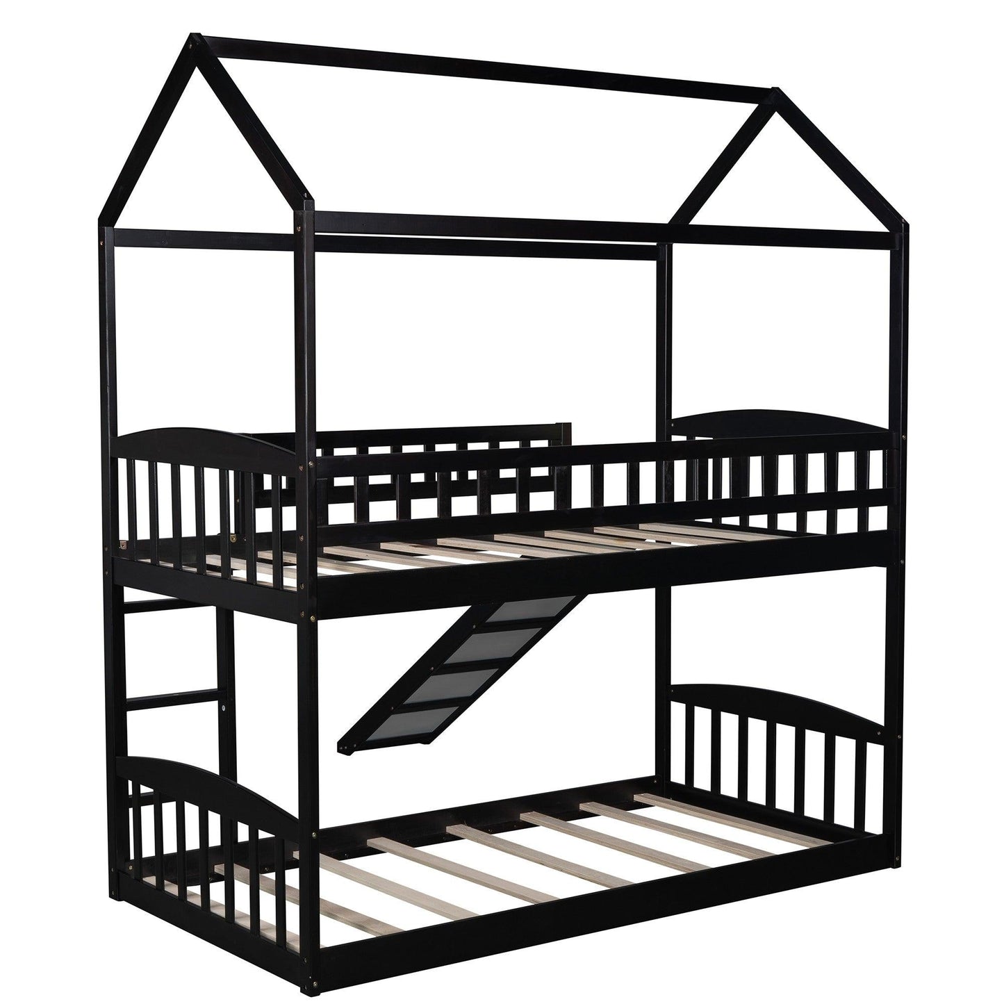 Espresso Playhouse Frame Full Over Full Bunk Bed with Slide - AFS