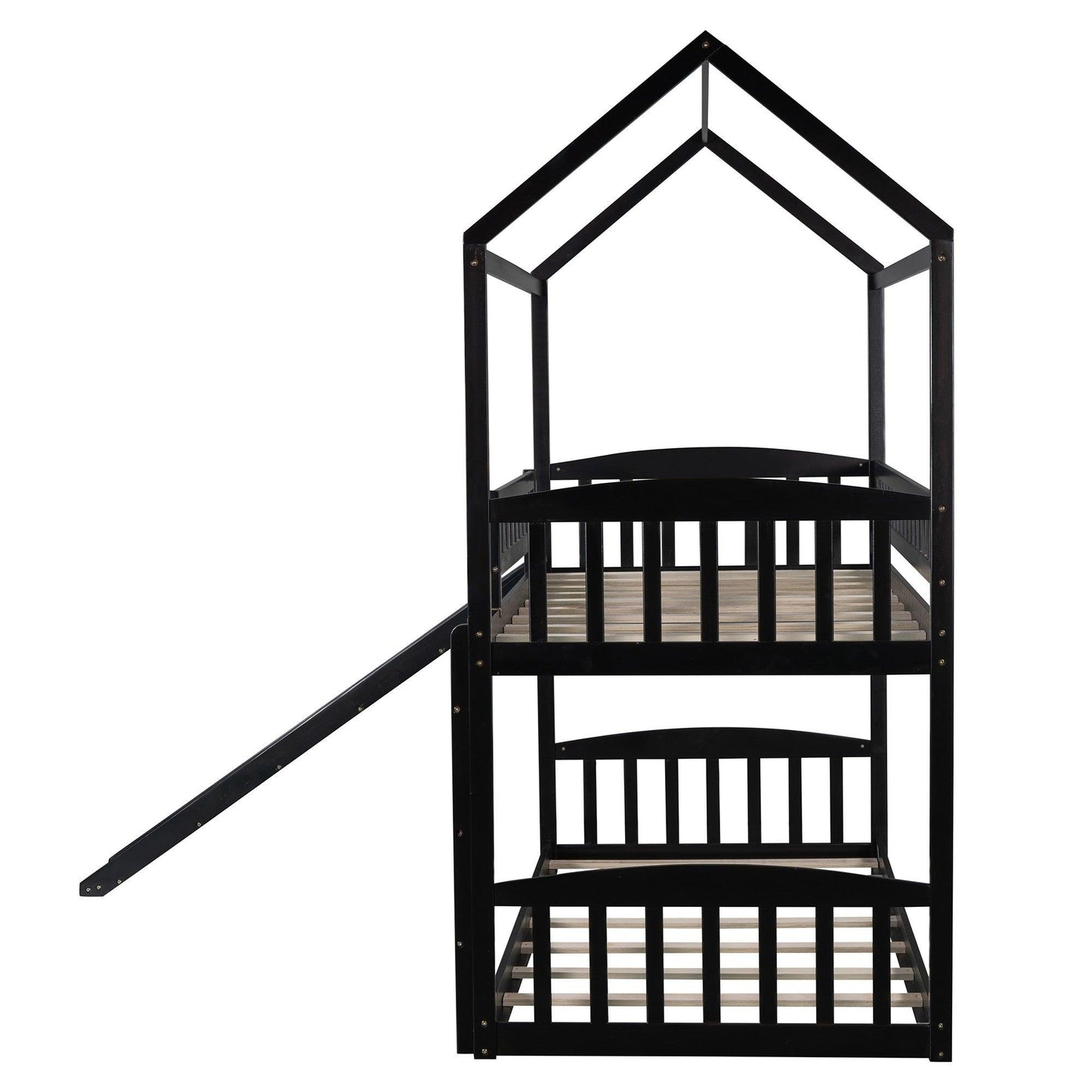 Espresso Playhouse Frame Full Over Full Bunk Bed with Slide - AFS