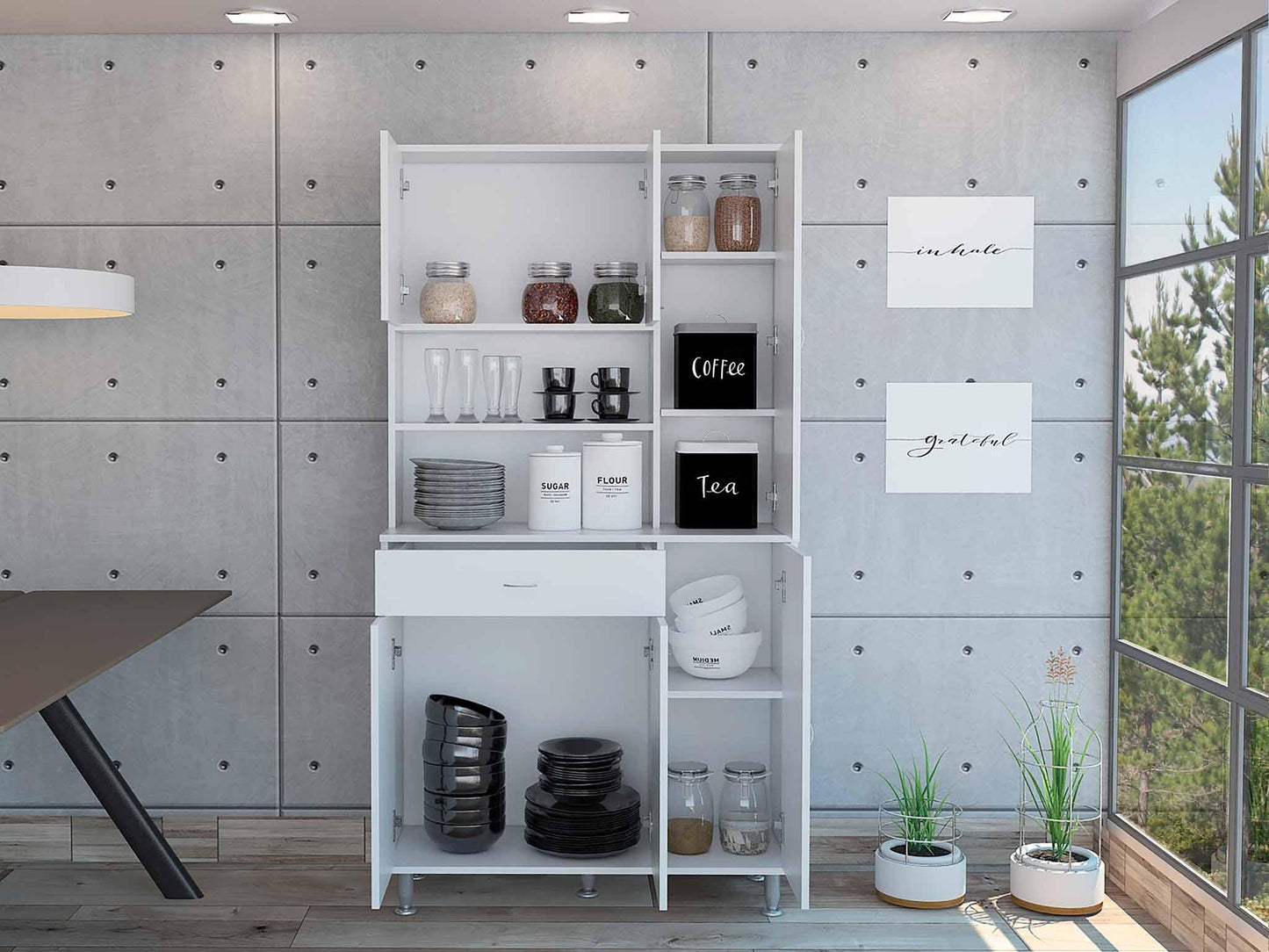 White Pantry Cabinet with Multiple Storage Shelves - AFS