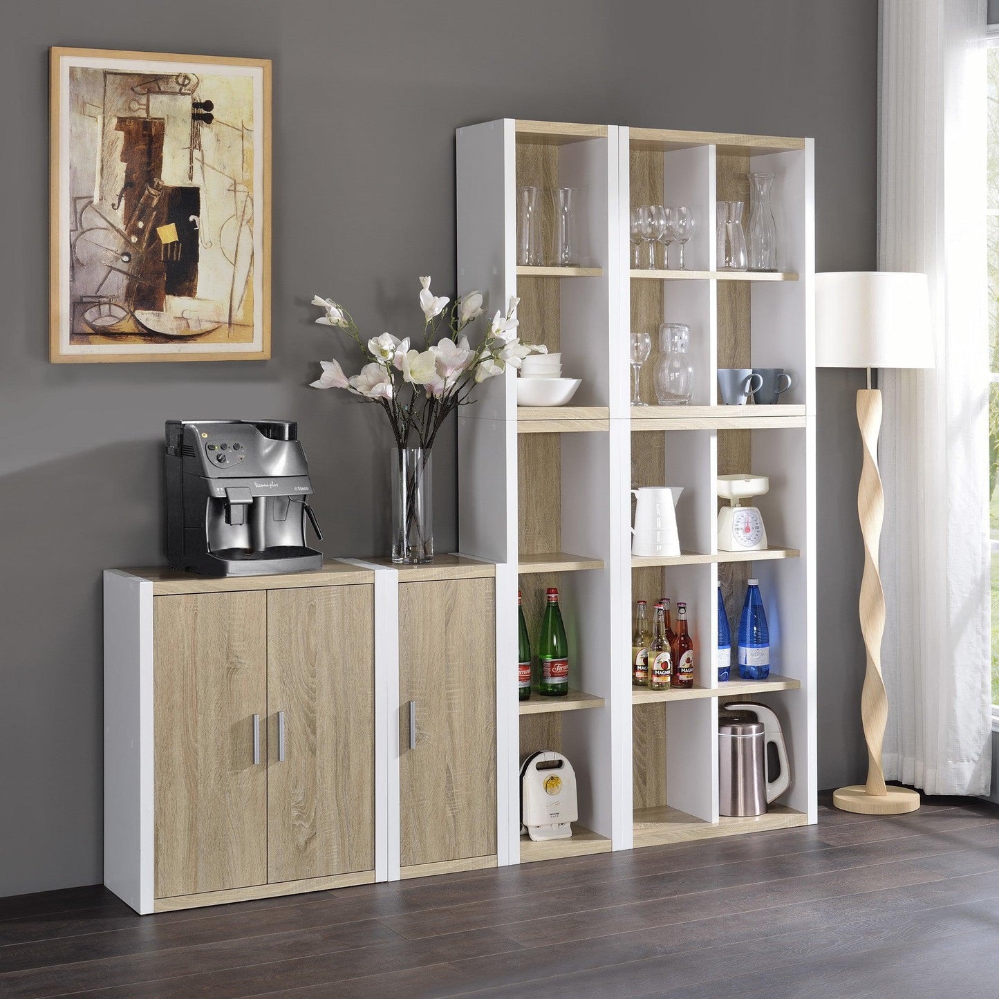 Modern Natural and White Four Cube Storage Bookshelf - AFS