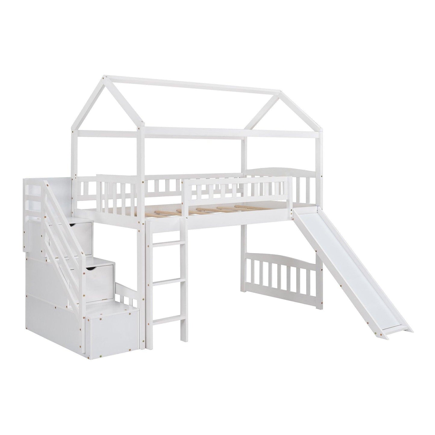 Cool White Twin Size Loft Bed with Slide and Storage - AFS