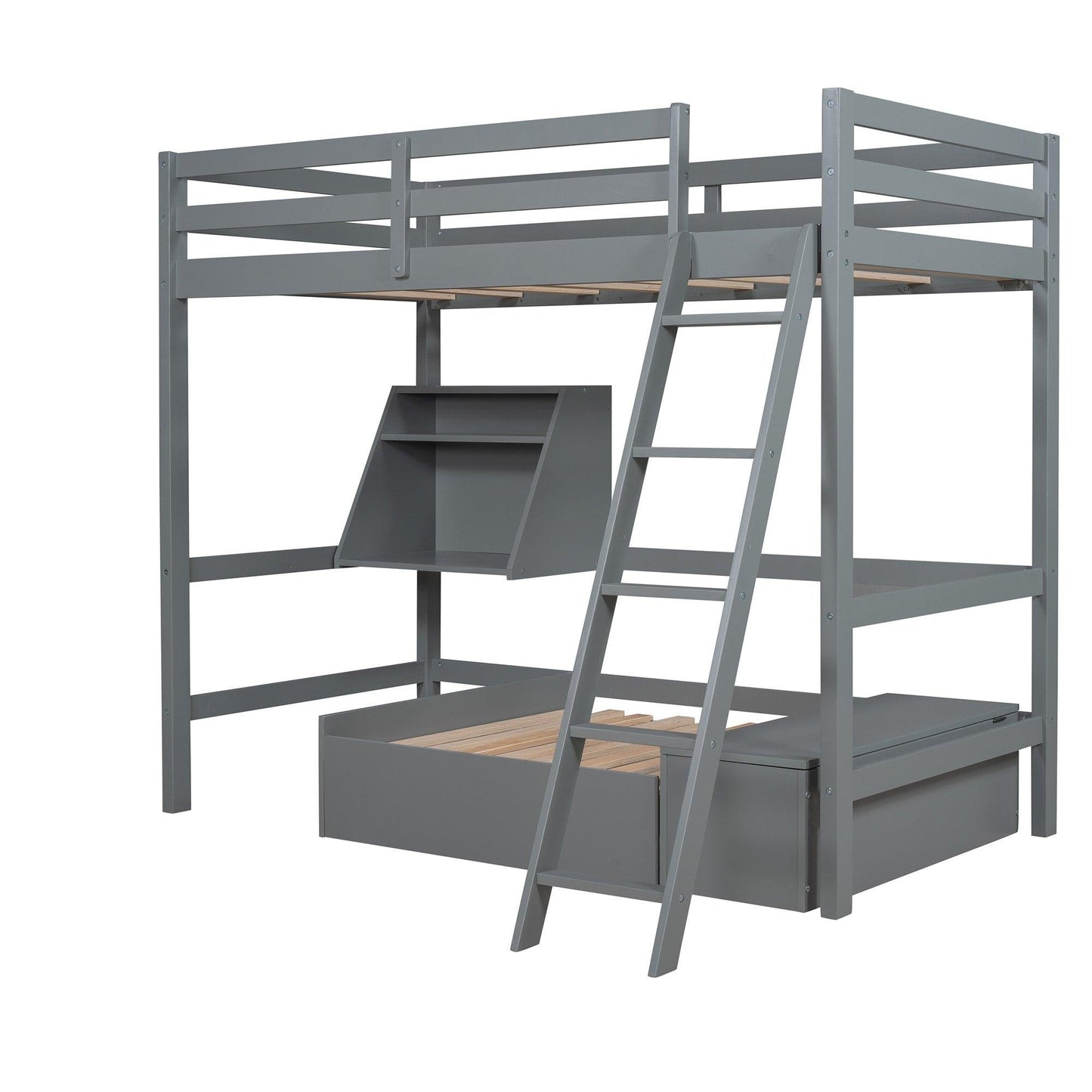 Gray Convertible Twin over Twin Bunk Bed with Storage - AFS