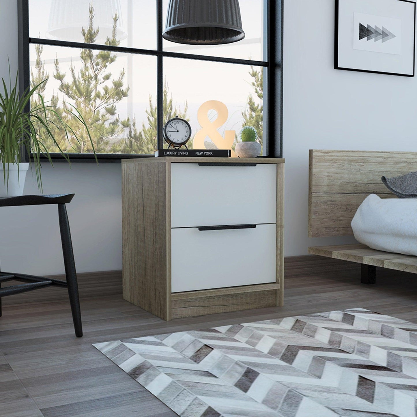 Mod Light Oak and White Two Drawer Nightstand - AFS