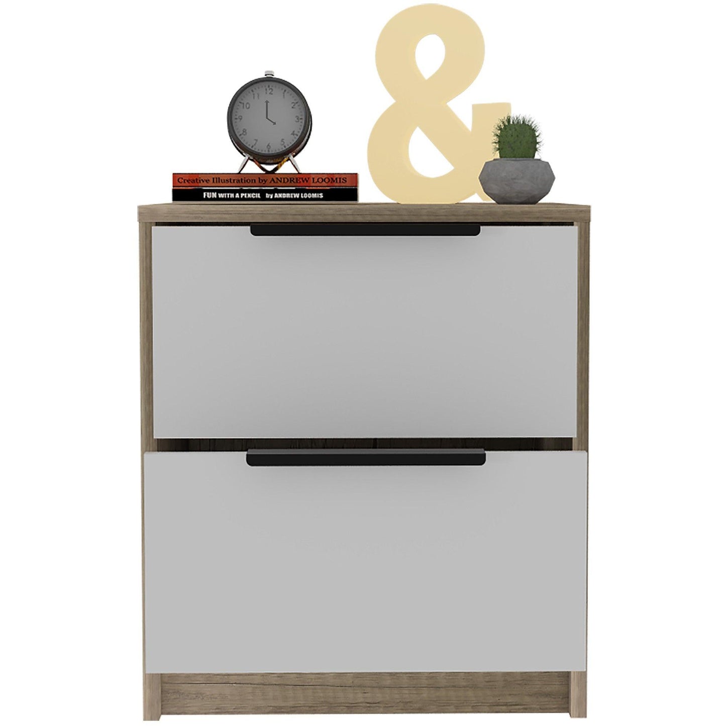 Mod Light Oak and White Two Drawer Nightstand - AFS