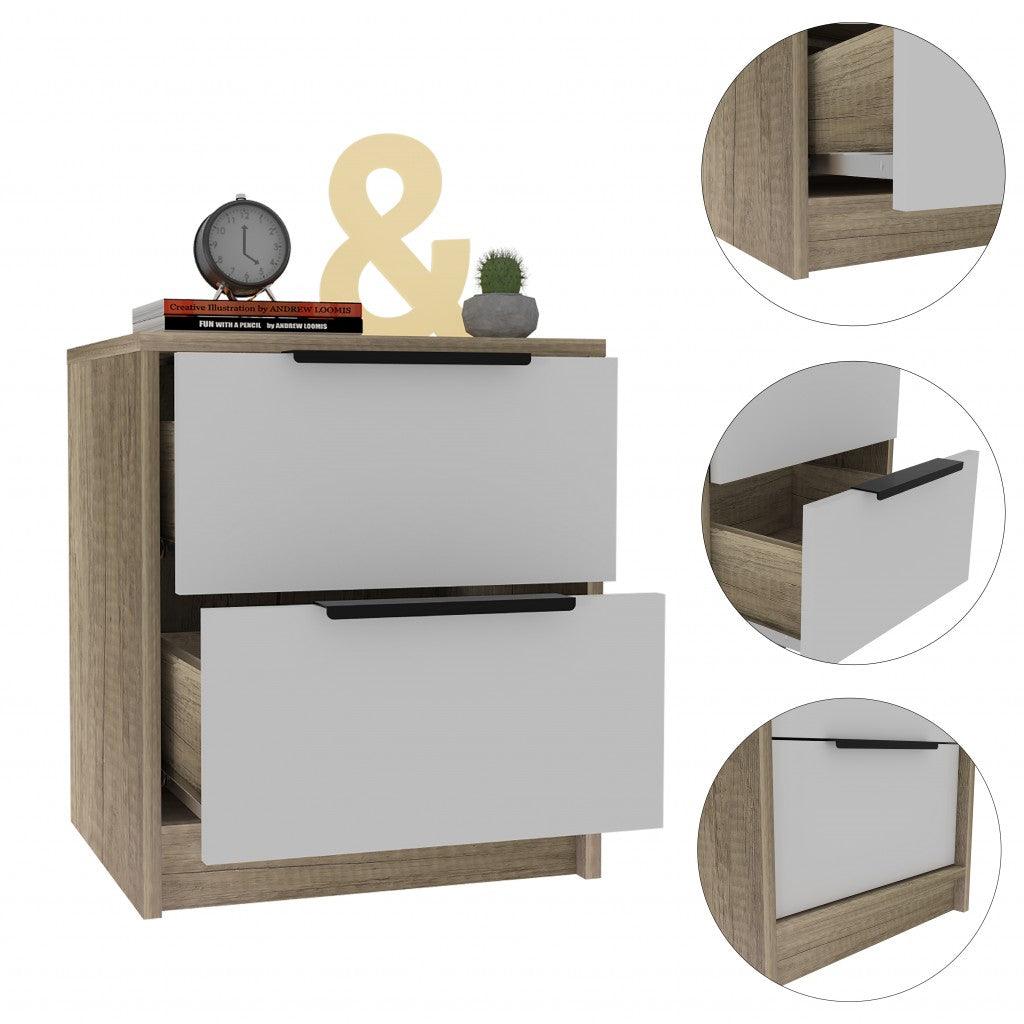 Mod Light Oak and White Two Drawer Nightstand - AFS