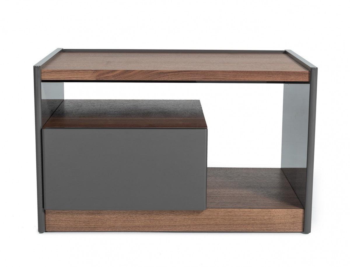 Modern Walnut Nightstand with Drawer Box and Shelf - AFS