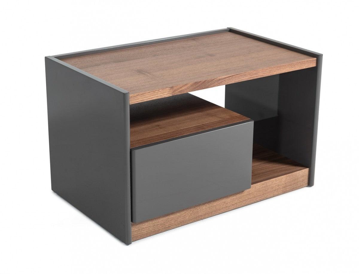 Modern Walnut Nightstand with Drawer Box and Shelf - AFS