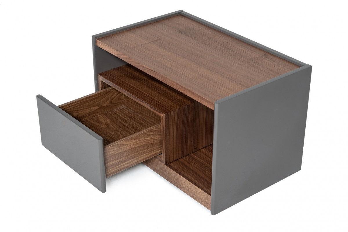 Modern Walnut Nightstand with Drawer Box and Shelf - AFS