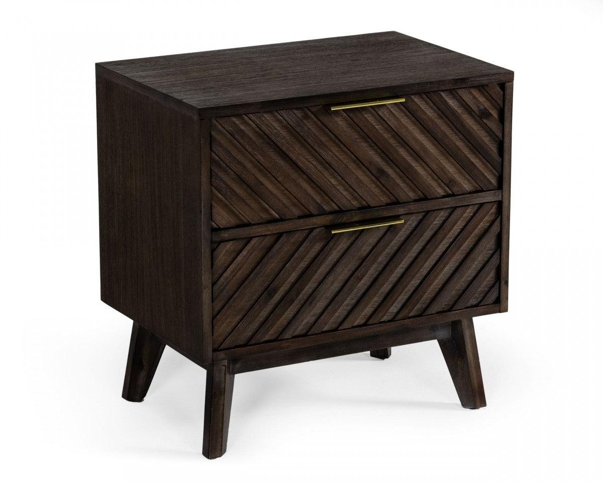 Classic Chevron Dark Brown Nightstand with Two Drawers - AFS
