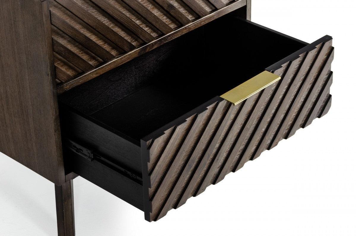 Classic Chevron Dark Brown Nightstand with Two Drawers - AFS