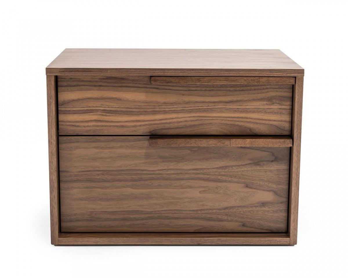 Modern Light Brown Walnut Nightstand with Two drawers - AFS