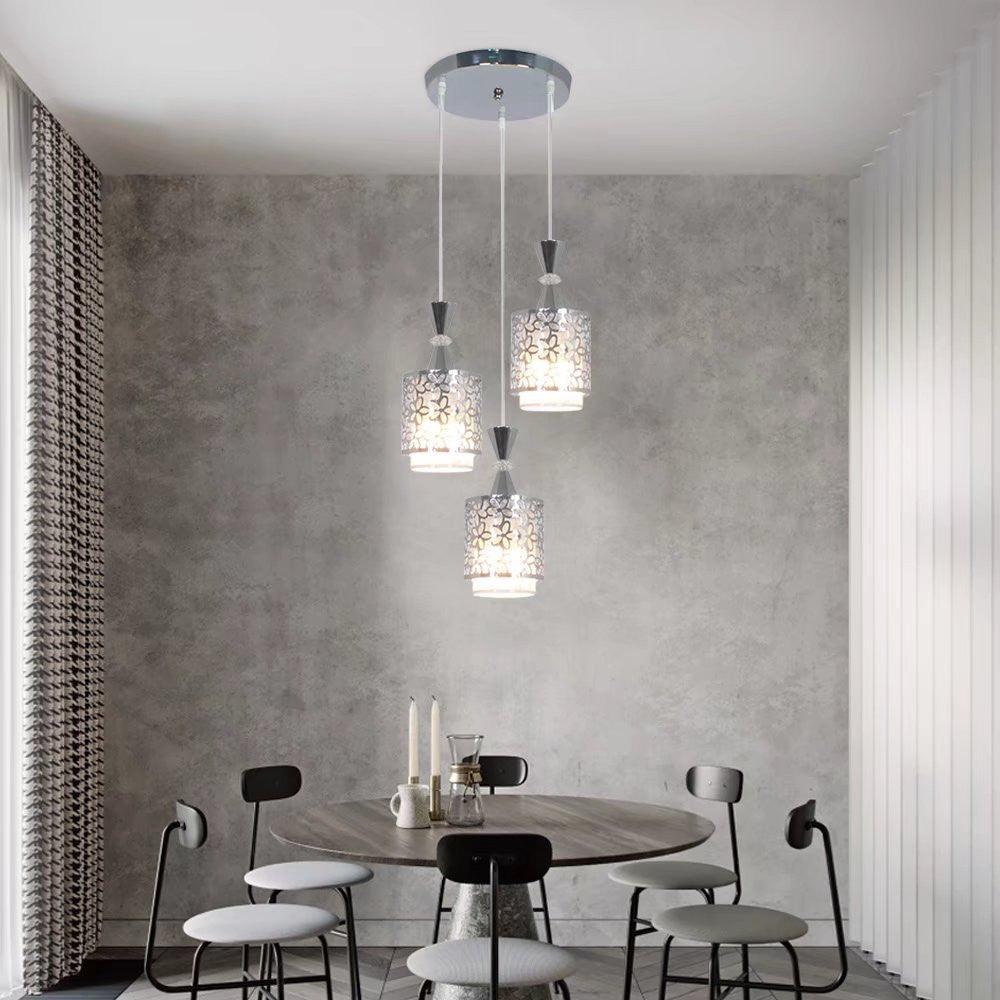 Silver Three Light Pendant Chandelier With Petal Detailing - AFS