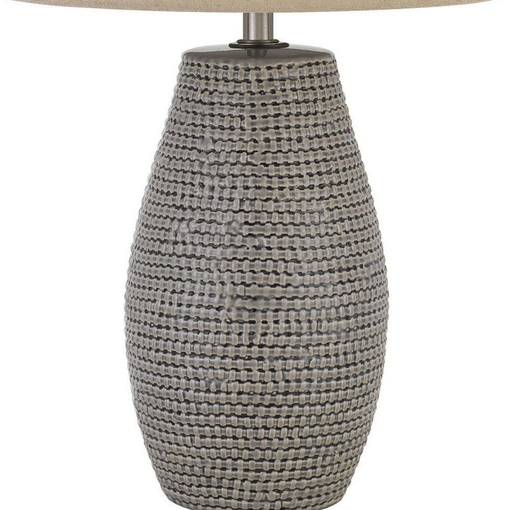 Set of Two 25" Taupe Weave Glazed Ceramic Table Lamps - AFS
