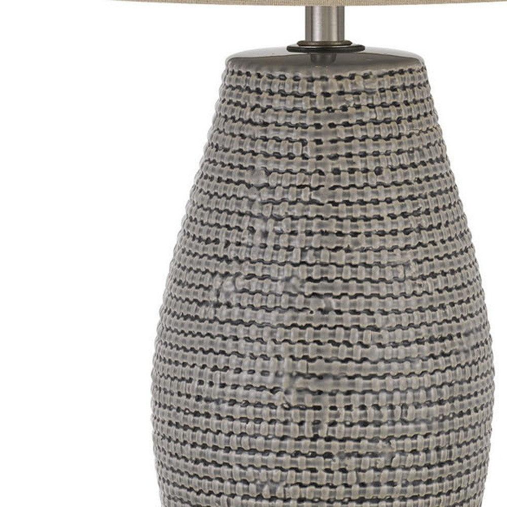 Set of Two 25" Taupe Weave Glazed Ceramic Table Lamps - AFS