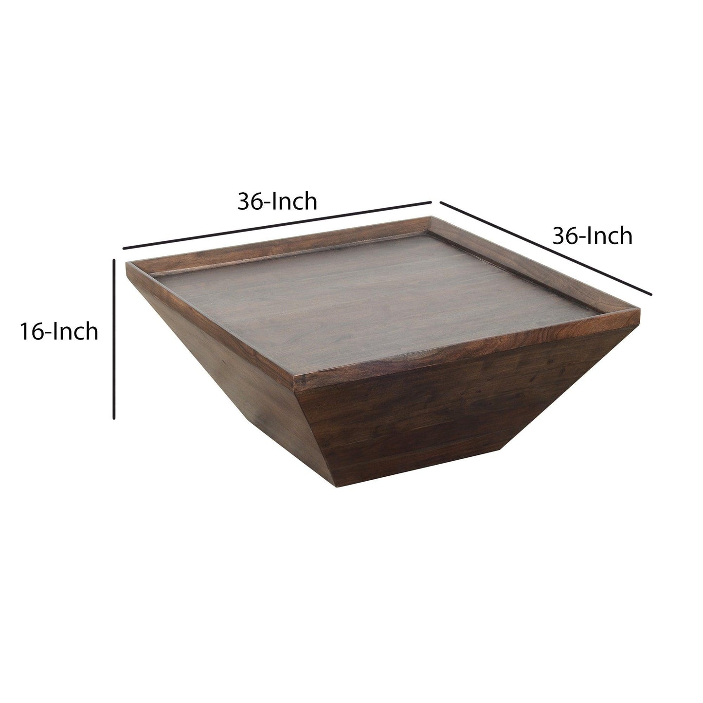 36 Inch Square Shape Acacia Wood Coffee Table with Trapezoid Base, Brown - AFS