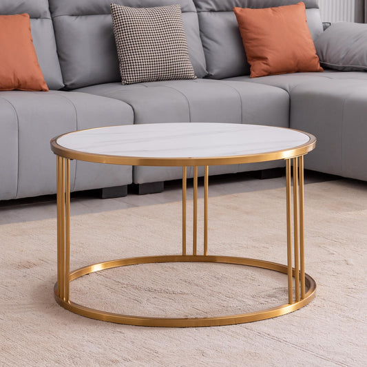 Slate round coffee table with golden stainless steel frame