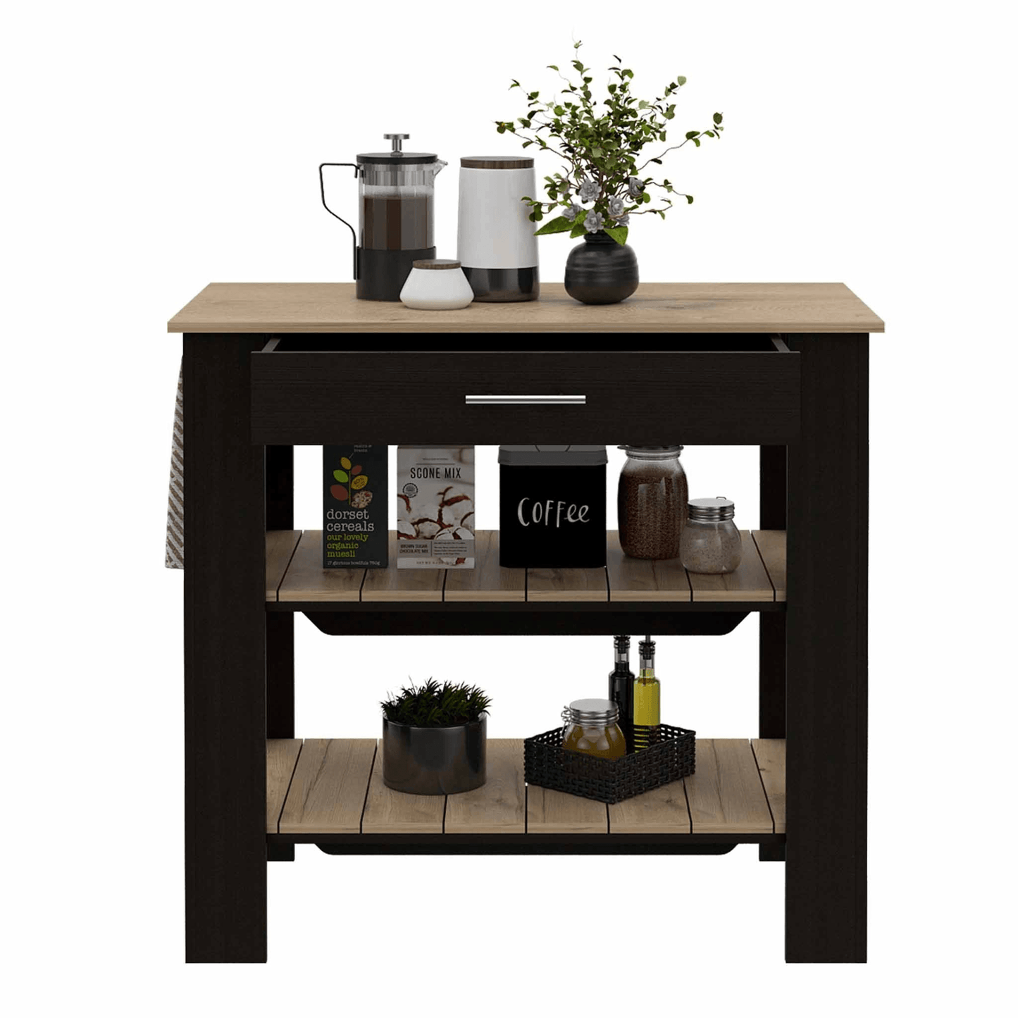 Cala Kitchen Island 40, Two Shelves, One Drawer, Four Legs - AFS