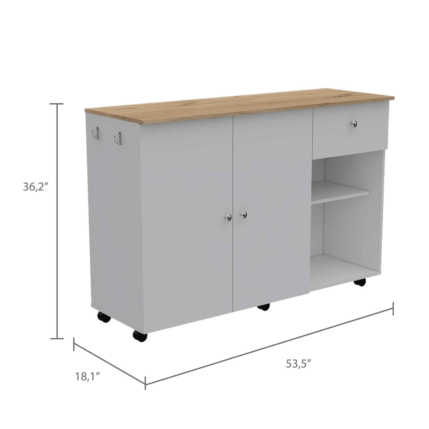 Kitchen Island Cart Victoria, Four Interior Shelves, Six Carters, One Drawer, Double Door Cabinet - AFS