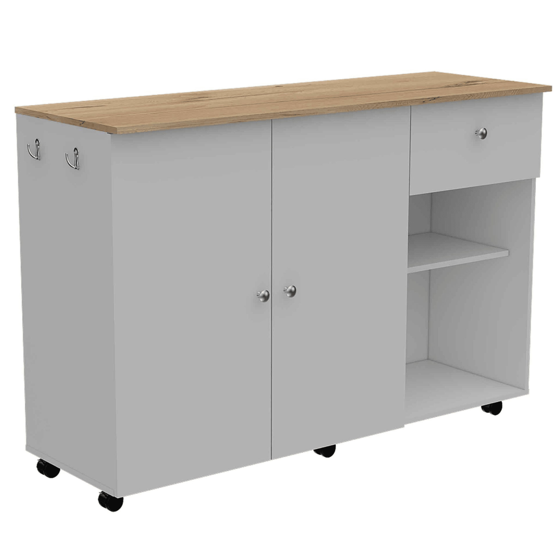 Kitchen Island Cart Victoria, Four Interior Shelves, Six Carters, One Drawer, Double Door Cabinet - AFS