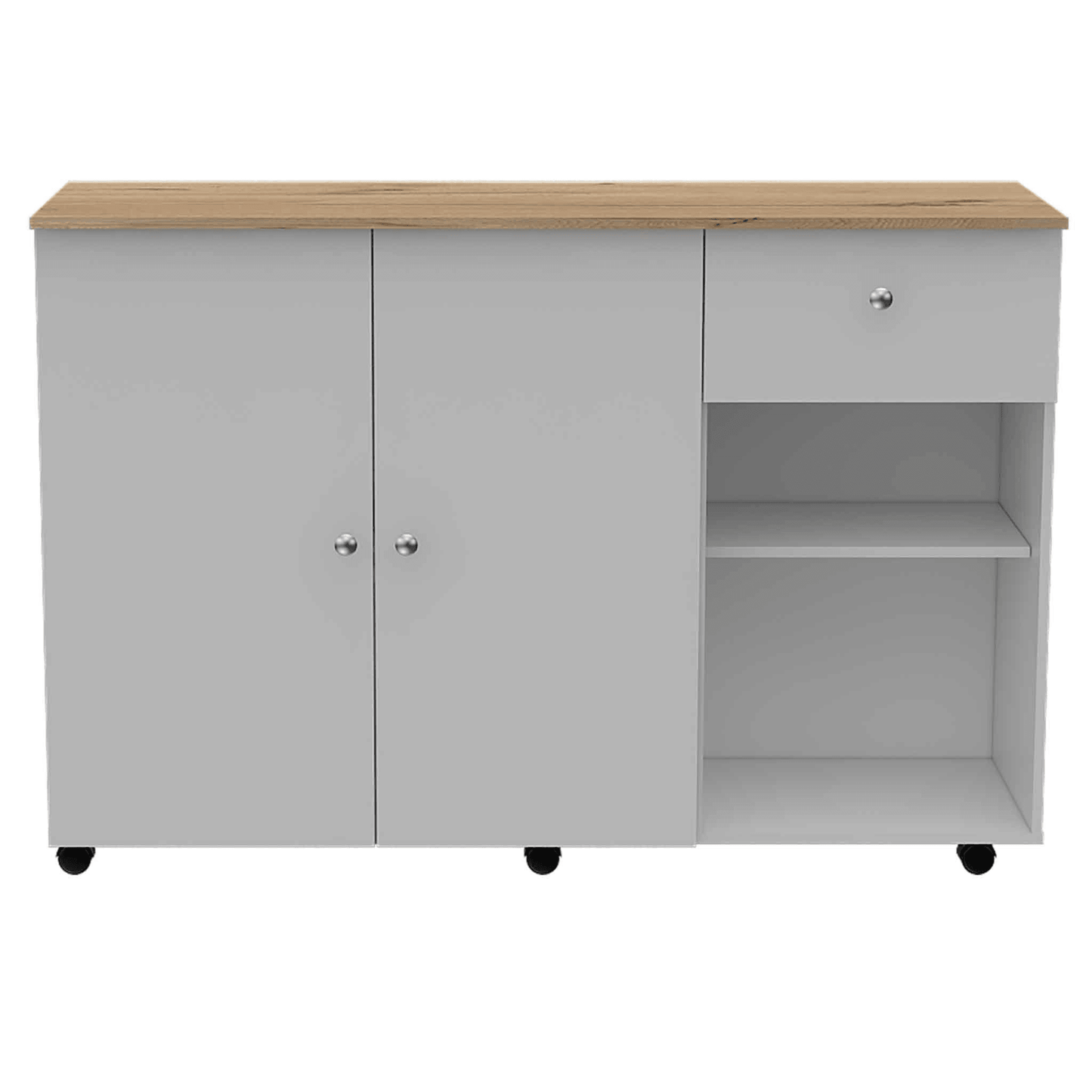 Kitchen Island Cart Victoria, Four Interior Shelves, Six Carters, One Drawer, Double Door Cabinet - AFS