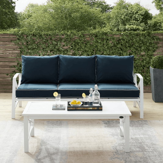 Kaplan 2Pc Outdoor Sofa Set Navy/White - Sofa & Coffee Table - AFS