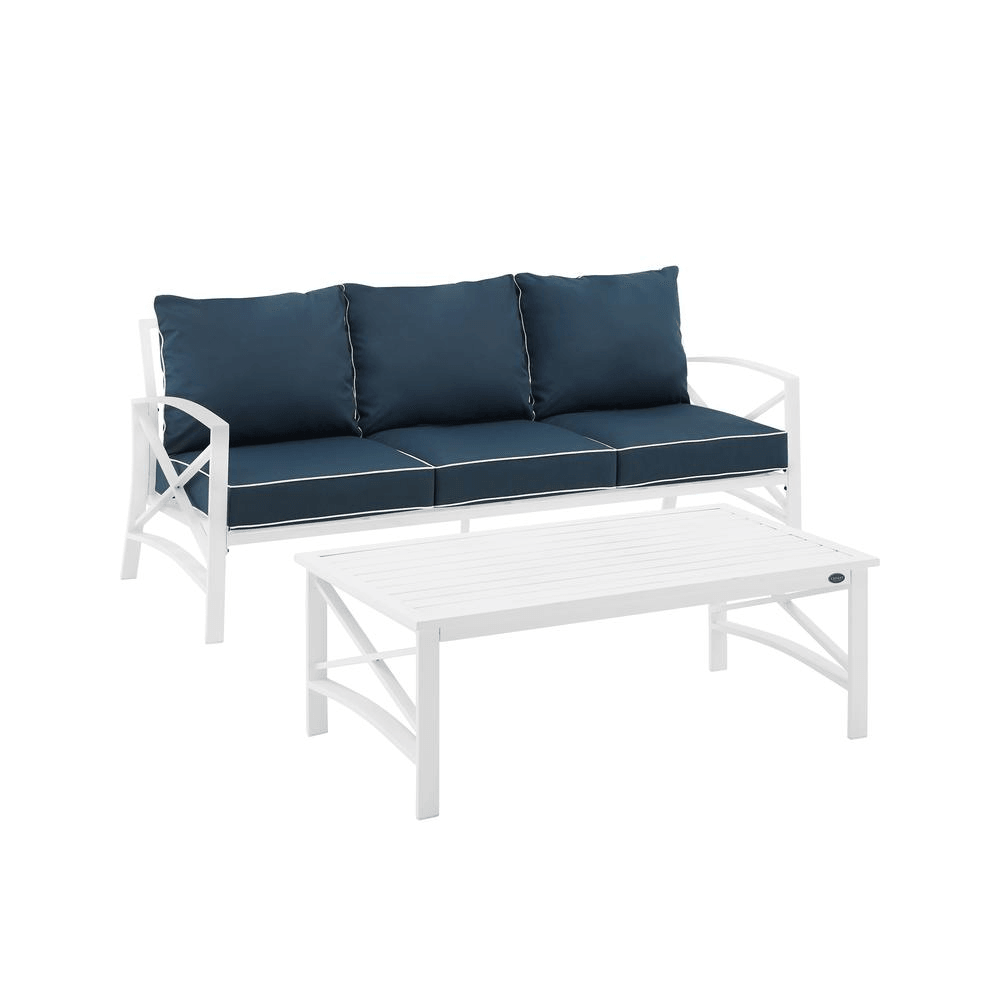 Kaplan 2Pc Outdoor Sofa Set Navy/White - Sofa & Coffee Table - AFS