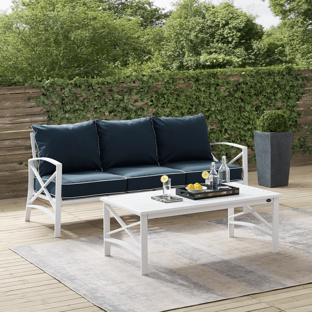 Kaplan 2Pc Outdoor Sofa Set Navy/White - Sofa & Coffee Table - AFS