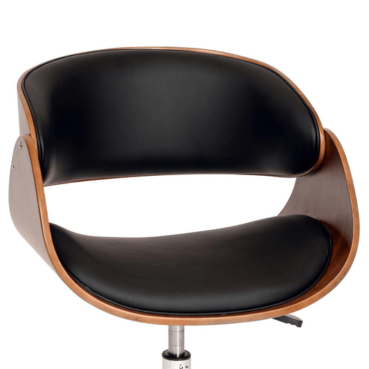 Armen Living Julian Modern Office Chair In Chrome Finish with Black Faux Leather And Walnut Veneer Back - AFS