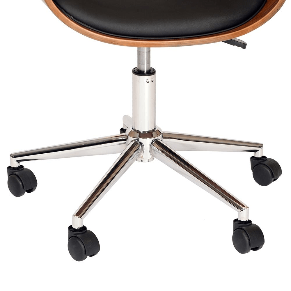 Armen Living Julian Modern Office Chair In Chrome Finish with Black Faux Leather And Walnut Veneer Back - AFS