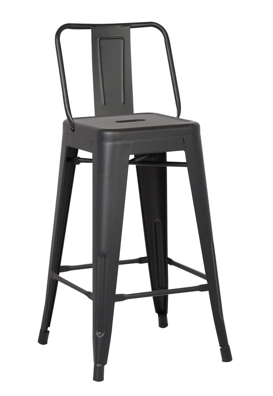 30" Matte Black Metal Barstool with Back In A Set of 2 - AFS