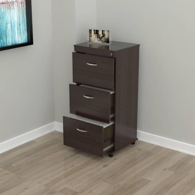 Espresso Wood Three Drawer filing Cabinet - AFS