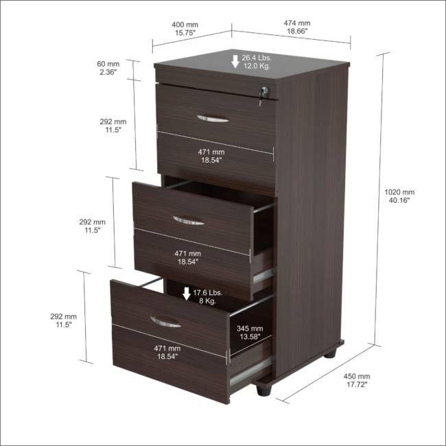 Espresso Wood Three Drawer filing Cabinet - AFS