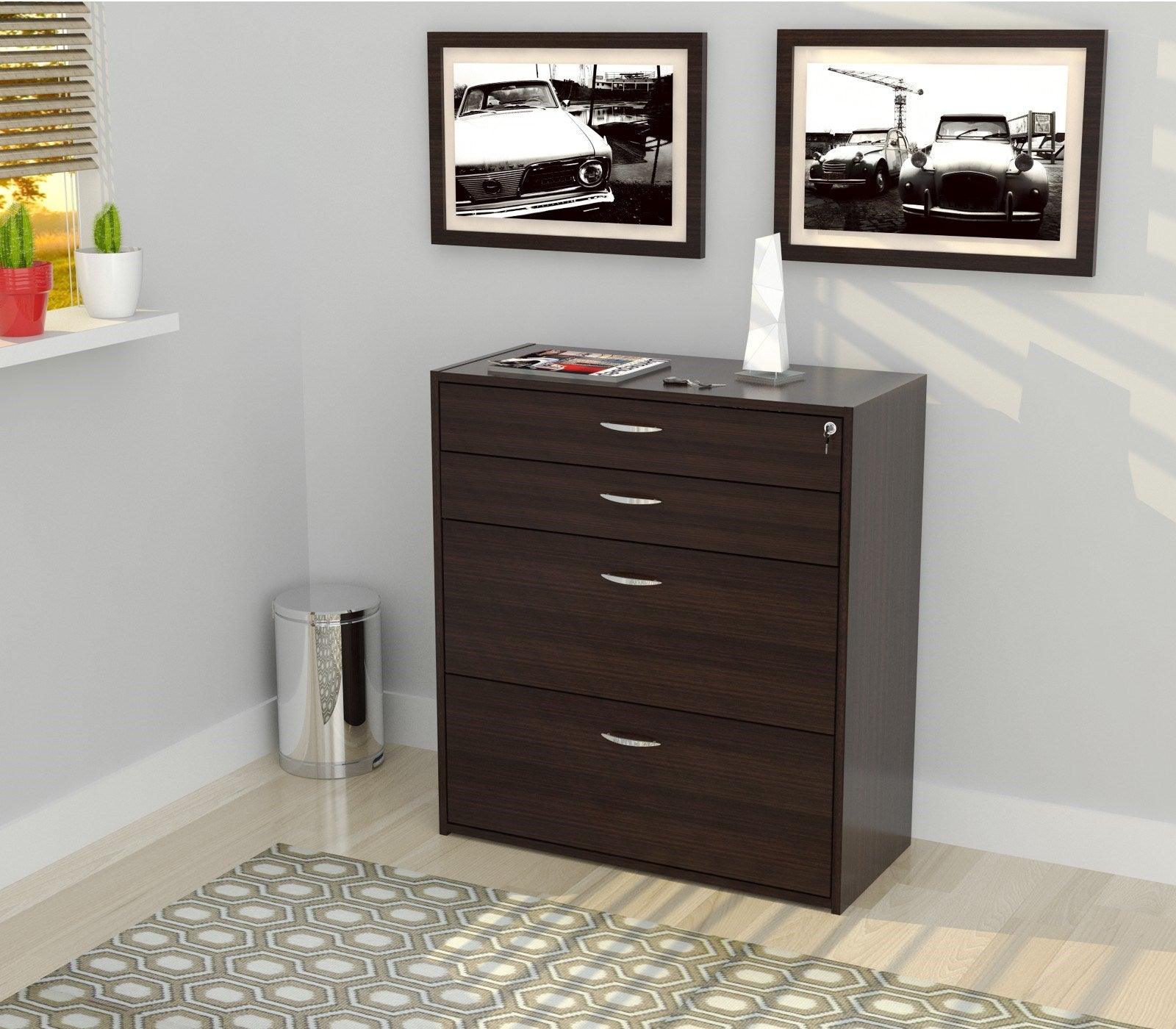 Espresso Wood Finish Four Drawer Filing Cabinet - AFS